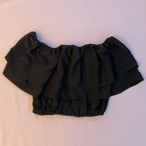 Black flow fancy crop top over the shoulder or square neckline style